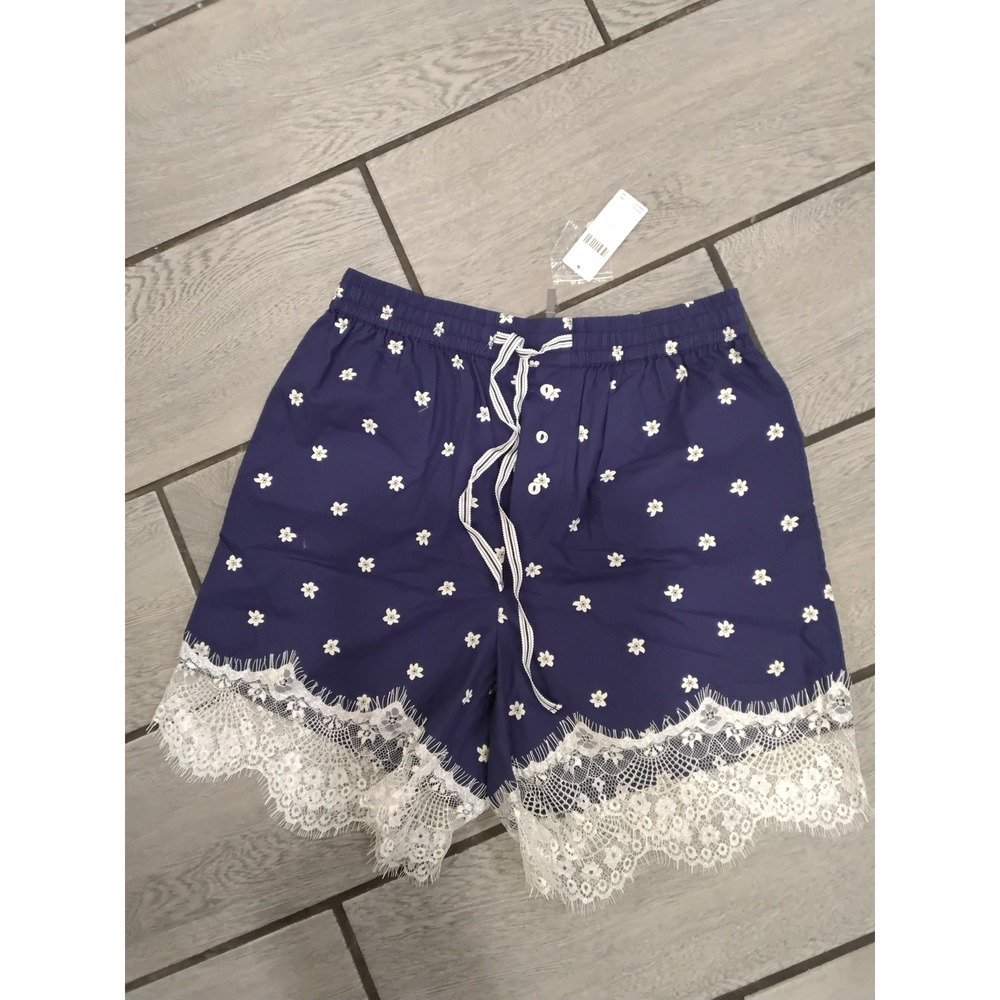 Anthropologie Navy Floral Lace-Trim Sleep Shorts